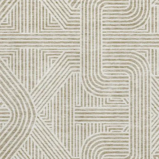 Beige And Ivory Abstract Geometric Washable Area Rug With UV Protection Photo 3