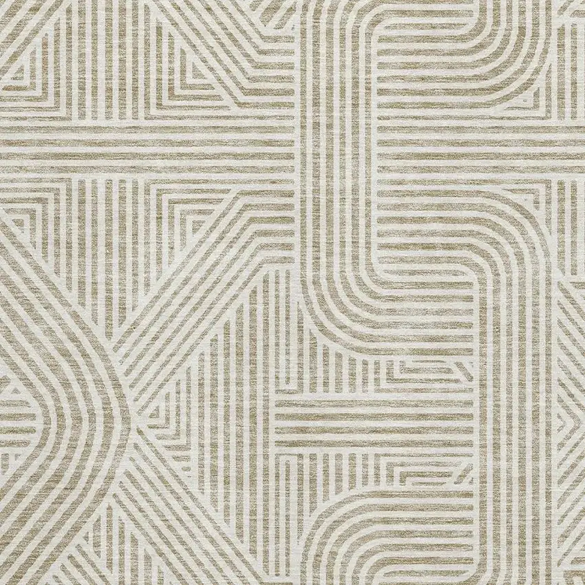 Beige And Ivory Abstract Geometric Washable Area Rug With UV Protection Photo 3