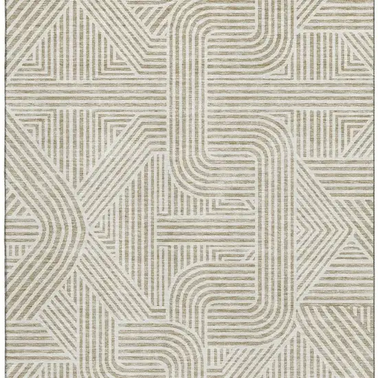 Beige And Ivory Abstract Geometric Washable Area Rug With UV Protection Photo 4