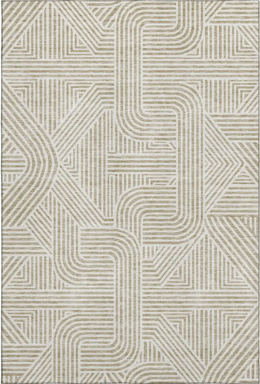 Beige And Ivory Abstract Geometric Washable Area Rug With UV Protection Photo 1