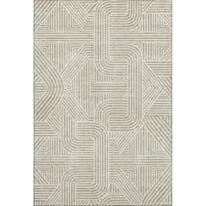 Photo of Beige And Ivory Abstract Geometric Washable Area Rug With UV Protection