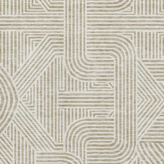 Beige And Ivory Abstract Geometric Washable Area Rug With UV Protection Photo 3