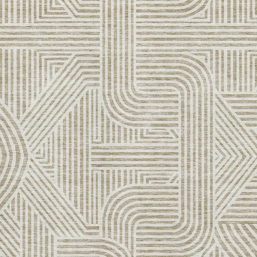 Beige And Ivory Abstract Geometric Washable Area Rug With UV Protection Photo 3