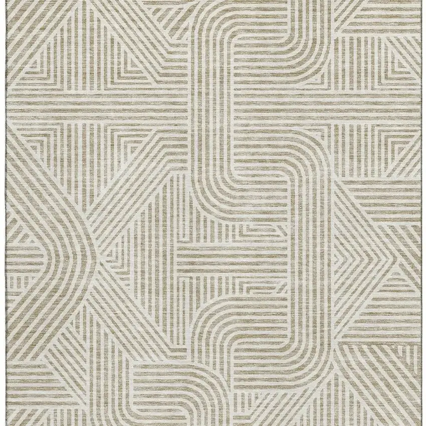 Beige And Ivory Abstract Geometric Washable Area Rug With UV Protection Photo 4