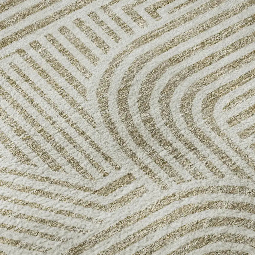 Beige And Ivory Abstract Geometric Washable Area Rug With UV Protection Photo 9