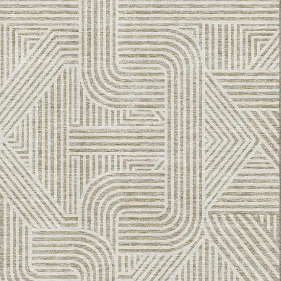 Beige And Ivory Abstract Geometric Washable Area Rug With UV Protection Photo 3