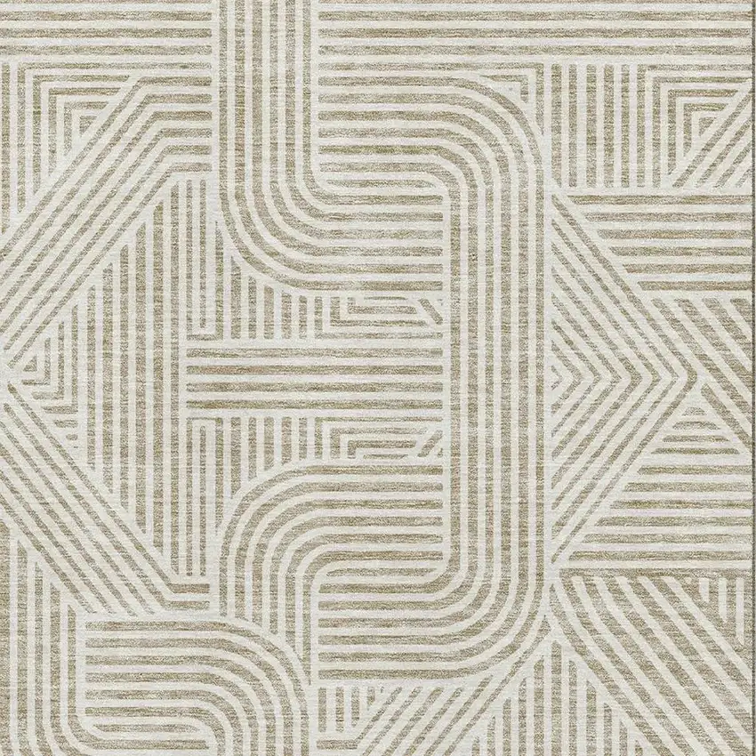 Beige And Ivory Abstract Geometric Washable Area Rug With UV Protection Photo 3
