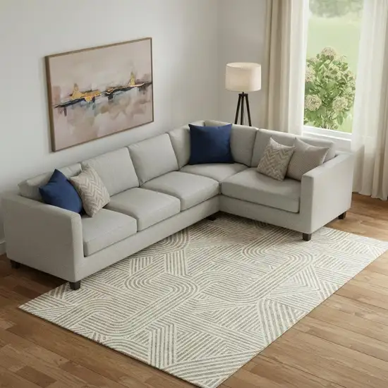 Beige And Ivory Abstract Geometric Washable Area Rug With UV Protection Photo 1