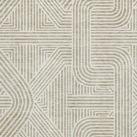 Beige And Ivory Abstract Geometric Washable Area Rug With UV Protection Photo 3