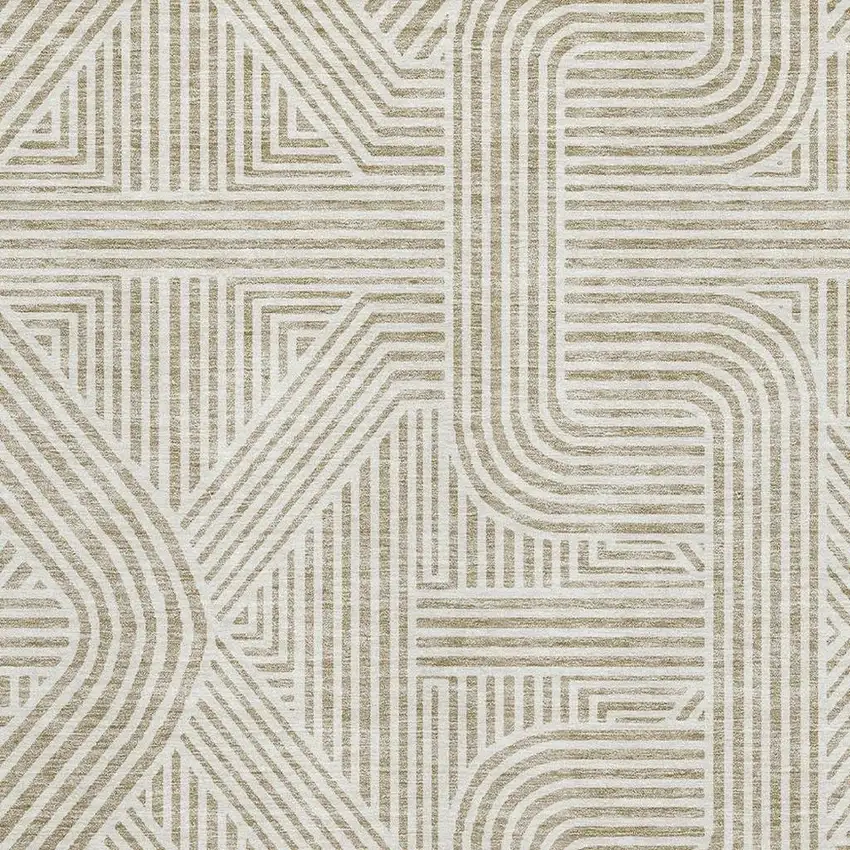Beige And Ivory Abstract Geometric Washable Area Rug With UV Protection Photo 3