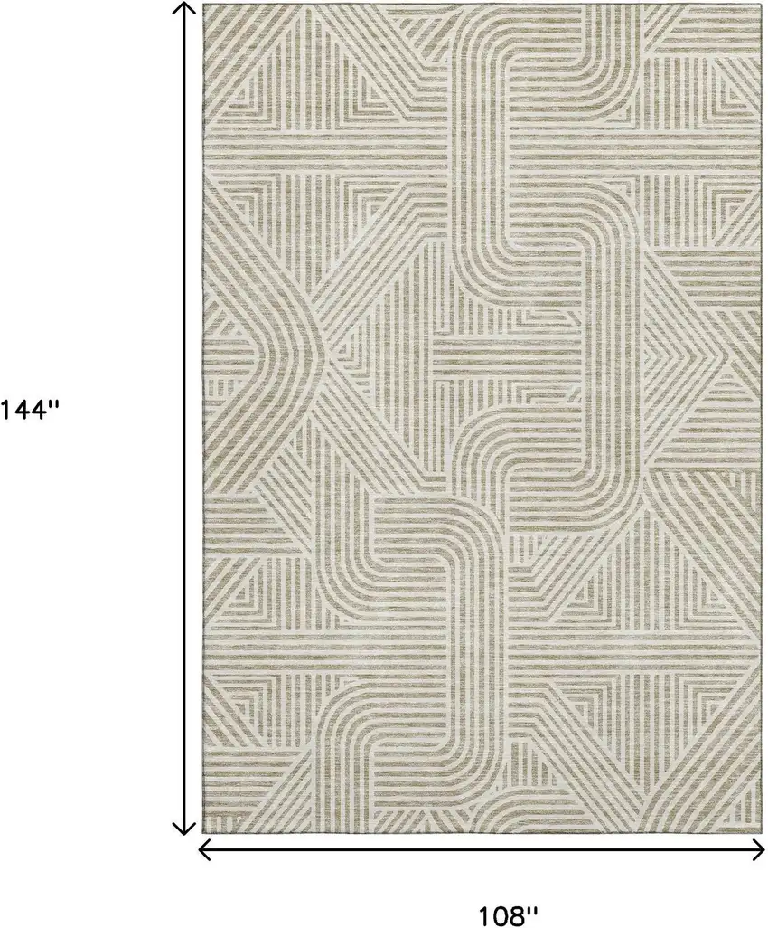 Beige And Ivory Abstract Geometric Washable Area Rug With UV Protection Photo 3