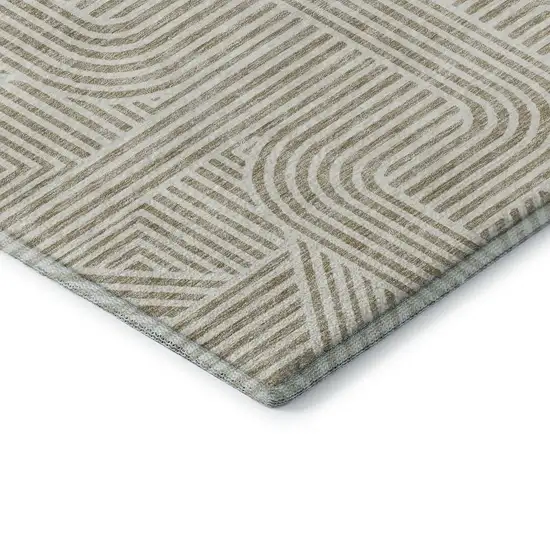 Beige And Ivory Abstract Geometric Washable Area Rug With UV Protection Photo 8