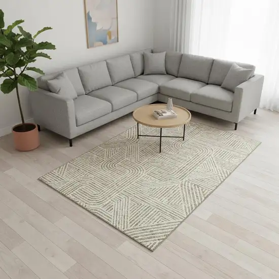 Beige And Ivory Abstract Geometric Washable Area Rug With UV Protection Photo 2