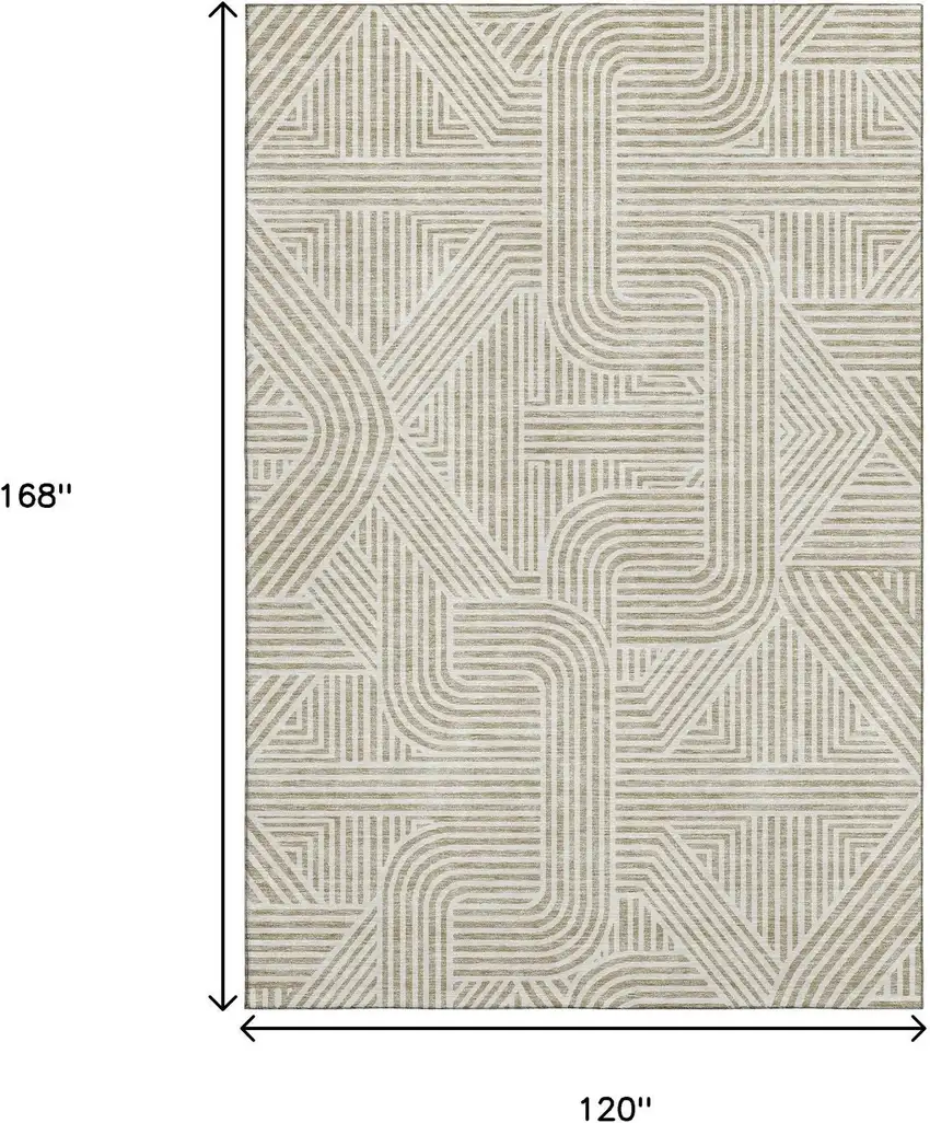 Beige And Ivory Abstract Geometric Washable Area Rug With UV Protection Photo 3