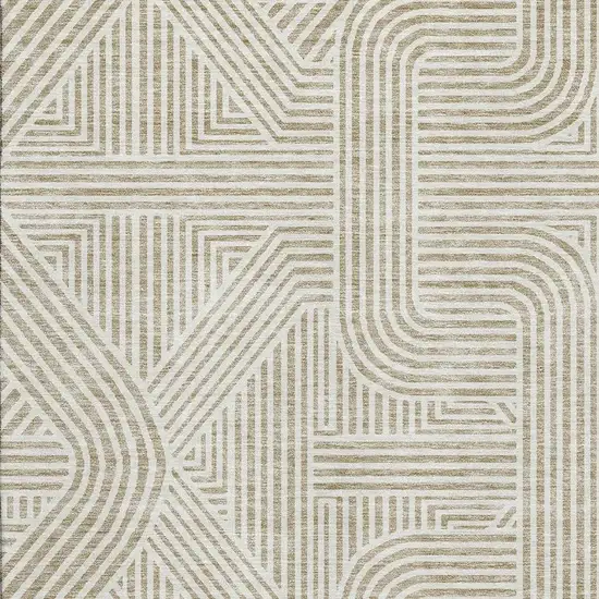 Beige And Ivory Abstract Geometric Washable Area Rug With UV Protection Photo 3