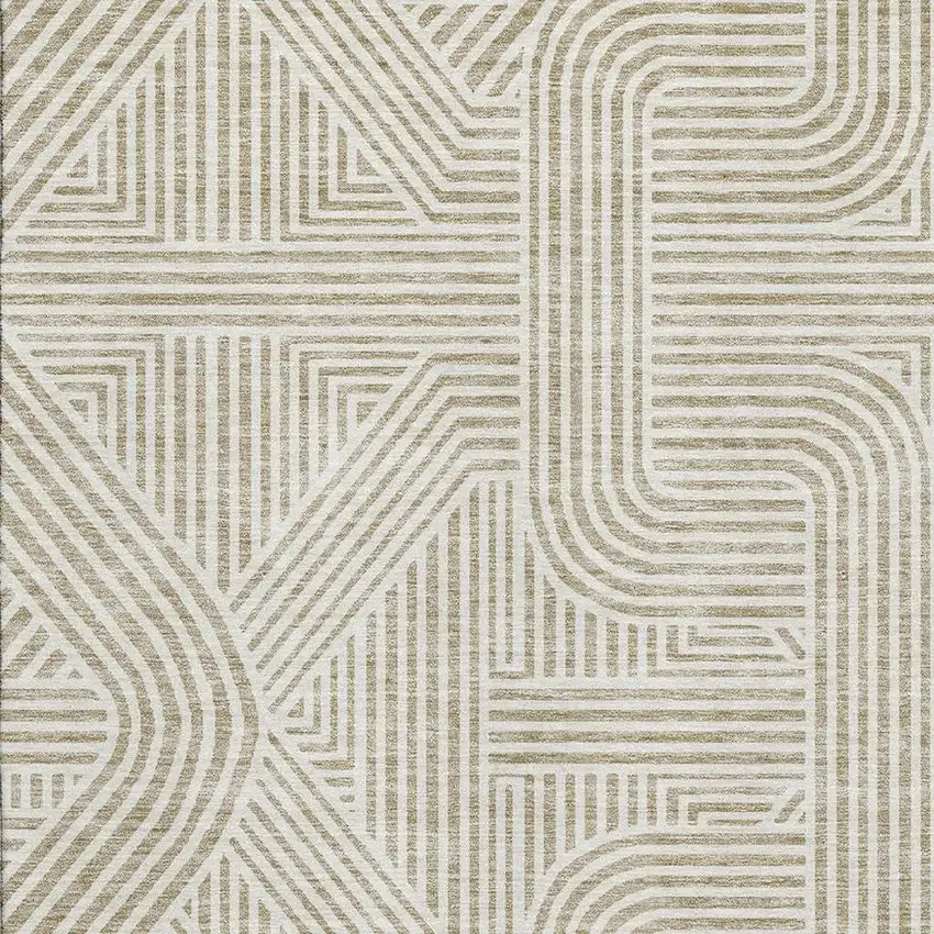 Beige And Ivory Abstract Geometric Washable Area Rug With UV Protection Photo 3