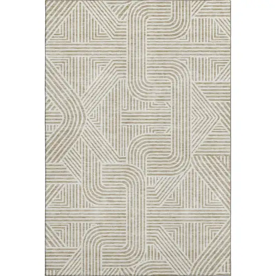 Beige And Ivory Abstract Geometric Washable Area Rug With UV Protection Photo 1