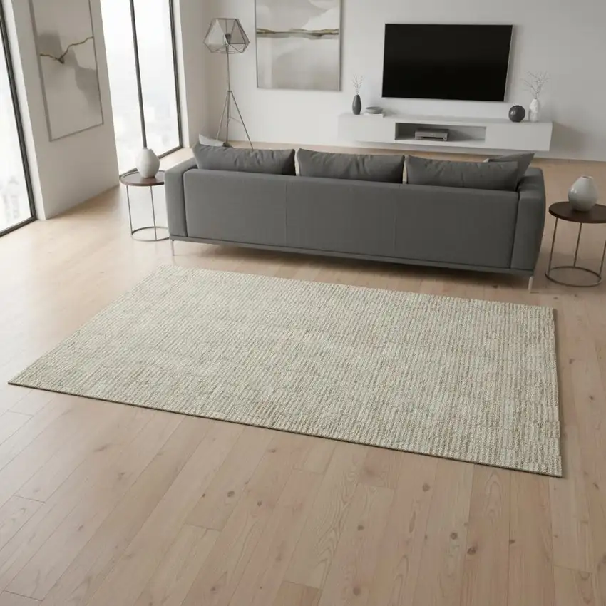 Beige And Ivory Abstract Geometric Washable Area Rug With UV Protection Photo 2