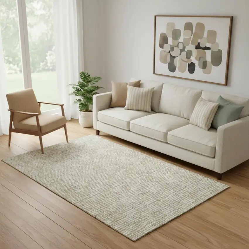 Beige And Ivory Abstract Geometric Washable Area Rug With UV Protection Photo 1