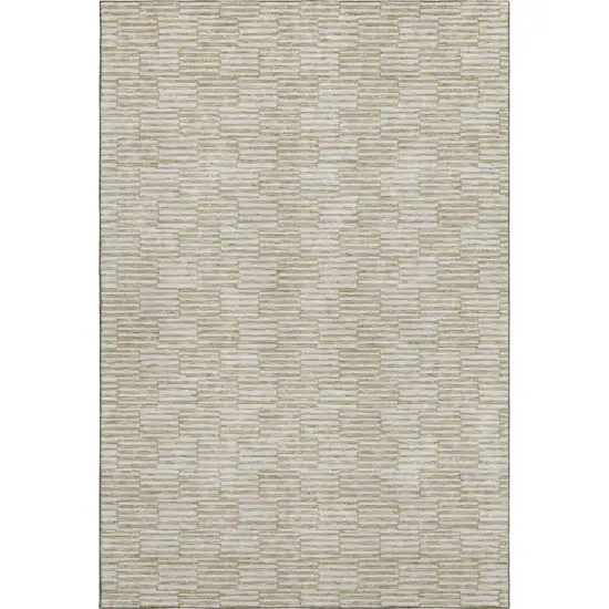 Beige And Ivory Abstract Geometric Washable Area Rug With UV Protection Photo 1