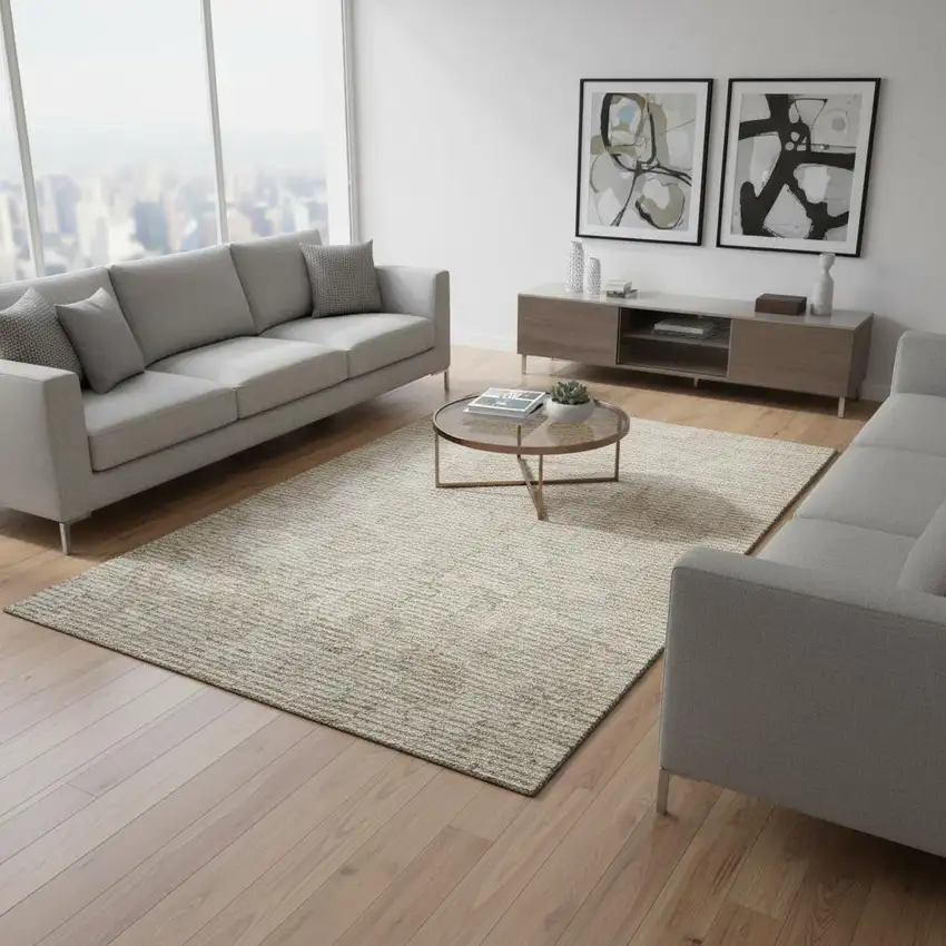 Beige And Ivory Abstract Geometric Washable Area Rug With UV Protection Photo 2