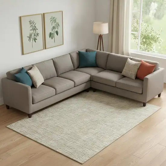 Beige And Ivory Abstract Geometric Washable Area Rug With UV Protection Photo 1