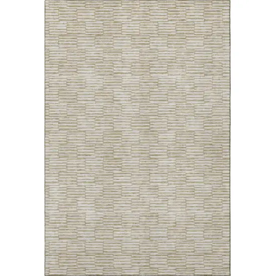 Beige And Ivory Abstract Geometric Washable Area Rug With UV Protection Photo 4