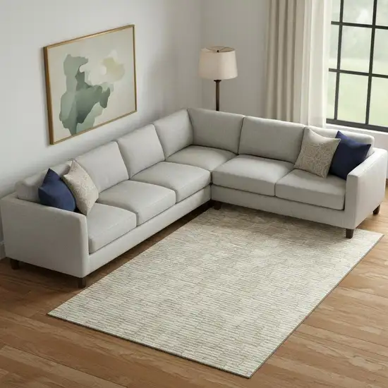 Beige And Ivory Abstract Geometric Washable Area Rug With UV Protection Photo 1