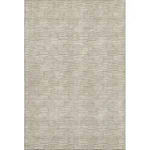 Photo of Beige And Ivory Abstract Geometric Washable Area Rug With UV Protection