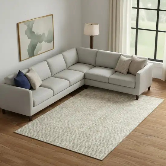 Beige And Ivory Abstract Geometric Washable Area Rug With UV Protection Photo 1