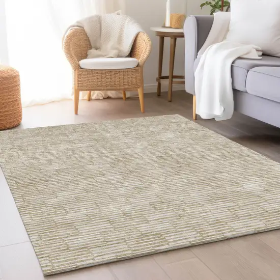 Beige And Ivory Abstract Geometric Washable Area Rug With UV Protection Photo 5