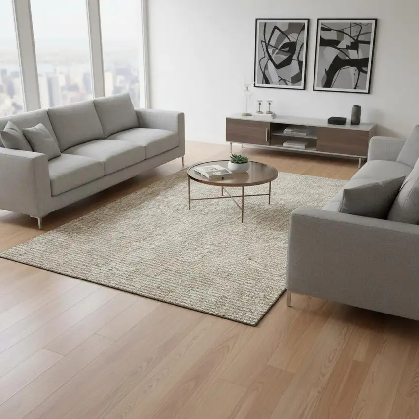 Beige And Ivory Abstract Geometric Washable Area Rug With UV Protection Photo 2