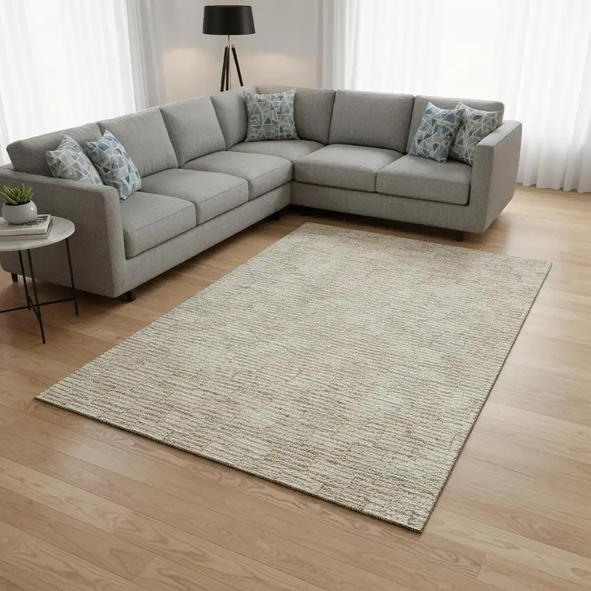 Beige And Ivory Abstract Geometric Washable Area Rug With UV Protection Photo 2