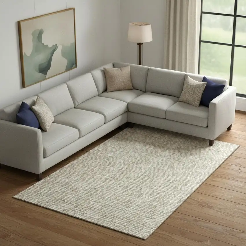 Beige And Ivory Abstract Geometric Washable Area Rug With UV Protection Photo 1