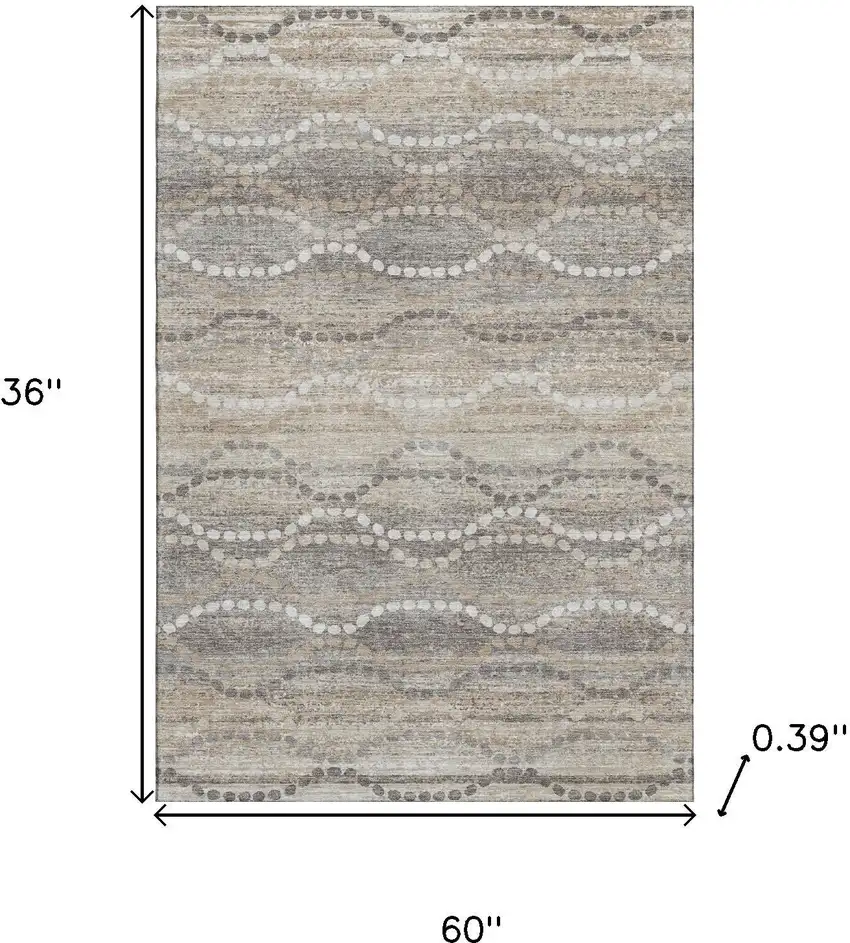 Beige And Ivory Abstract Geometric Washable Area Rug With UV Protection Photo 9