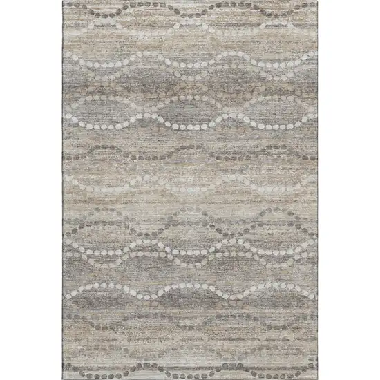 Beige And Ivory Abstract Geometric Washable Area Rug With UV Protection Photo 1