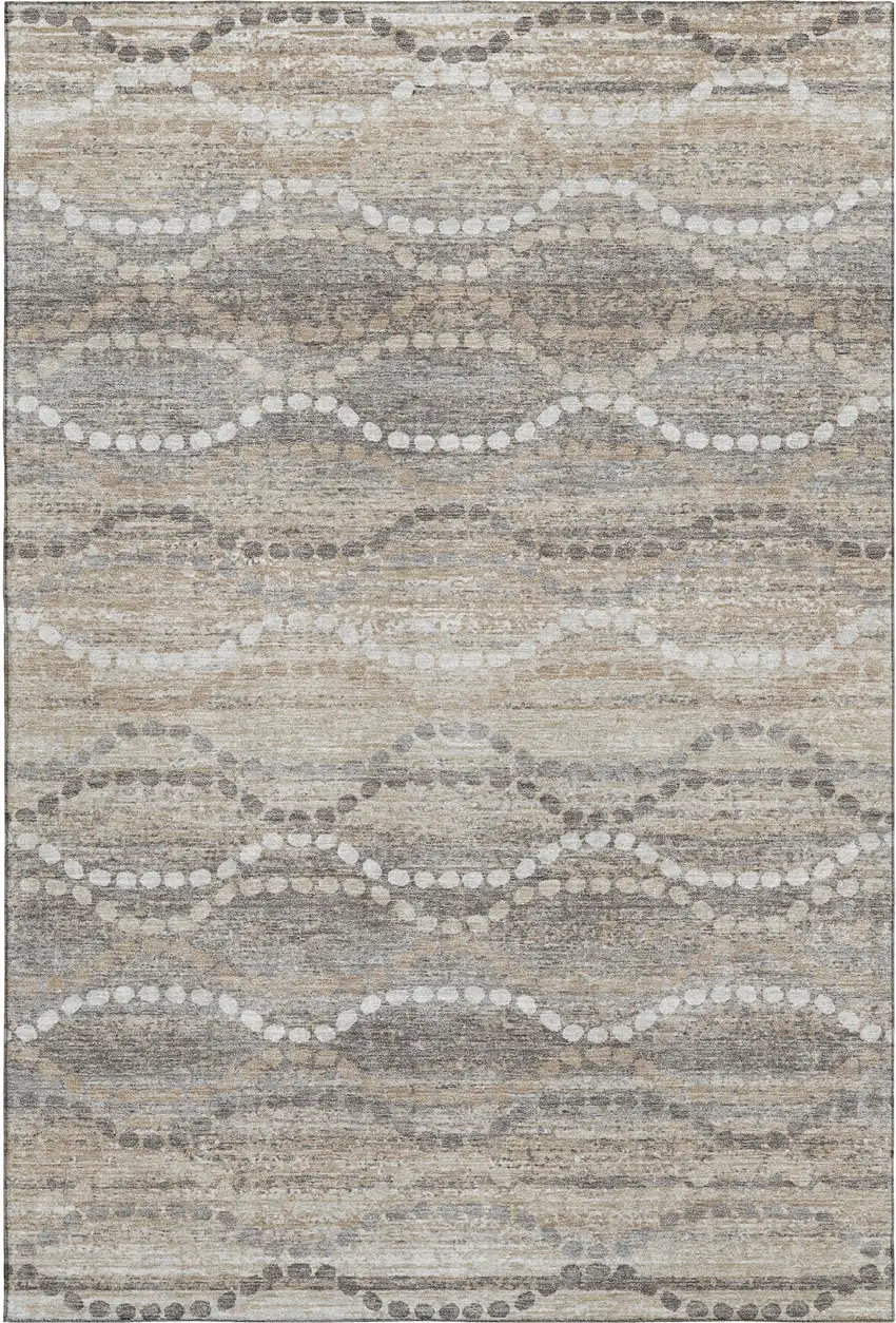 Beige And Ivory Abstract Geometric Washable Area Rug With UV Protection Photo 1