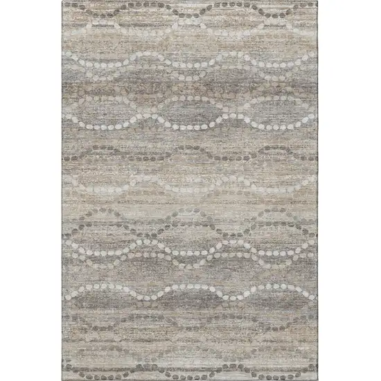Beige And Ivory Abstract Geometric Washable Area Rug With UV Protection Photo 4