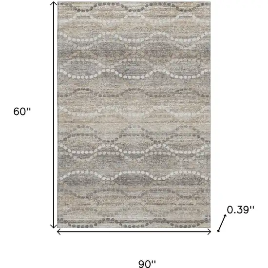 Beige And Ivory Abstract Geometric Washable Area Rug With UV Protection Photo 9