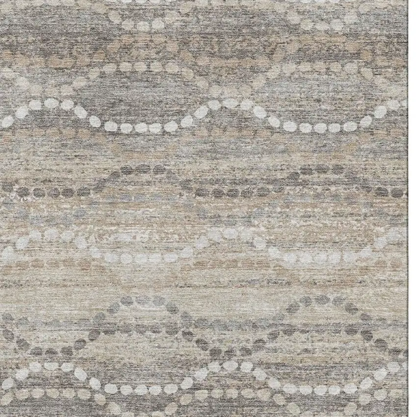Beige And Ivory Abstract Geometric Washable Area Rug With UV Protection Photo 3
