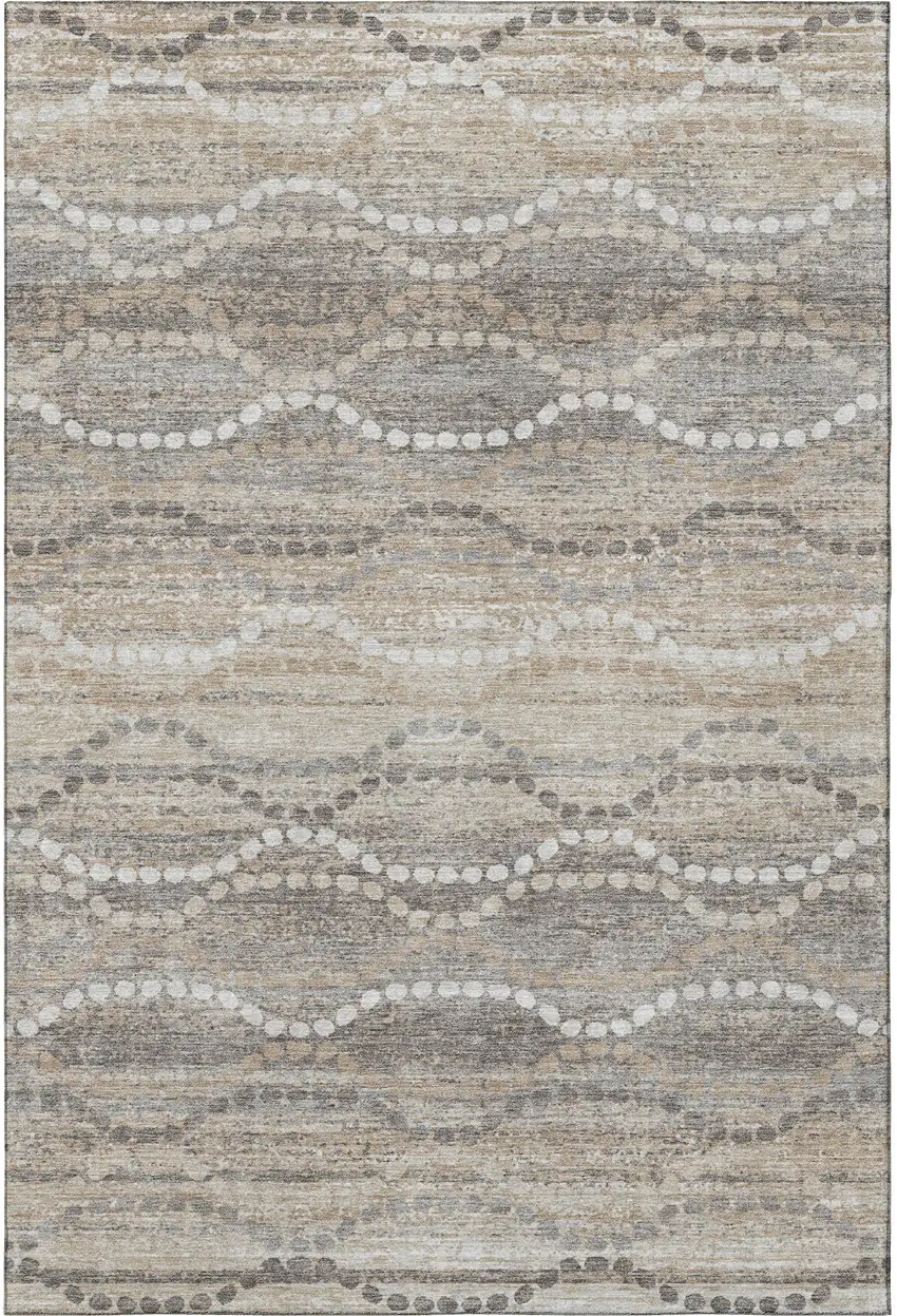 Beige And Ivory Abstract Geometric Washable Area Rug With UV Protection Photo 4