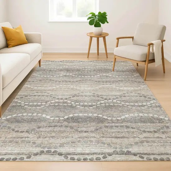 Beige And Ivory Abstract Geometric Washable Area Rug With UV Protection Photo 6