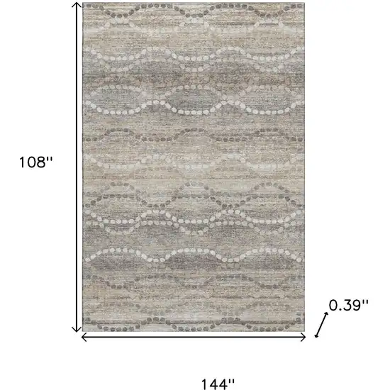 Beige And Ivory Abstract Geometric Washable Area Rug With UV Protection Photo 9