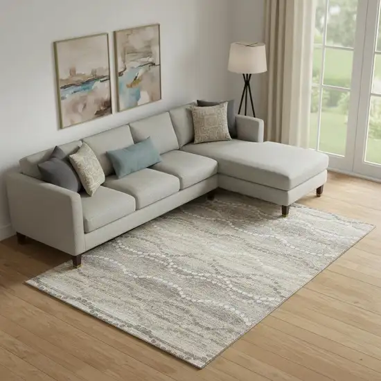 Beige And Ivory Abstract Geometric Washable Area Rug With UV Protection Photo 2