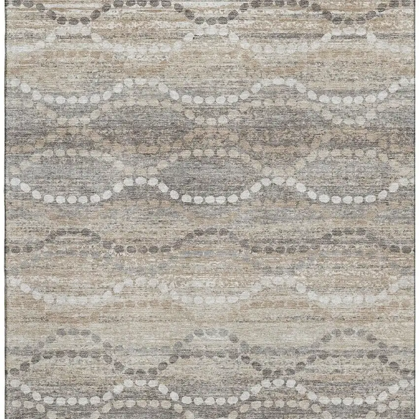 Beige And Ivory Abstract Geometric Washable Area Rug With UV Protection Photo 4