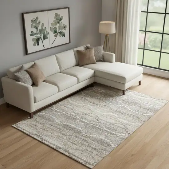 Beige And Ivory Abstract Geometric Washable Area Rug With UV Protection Photo 2