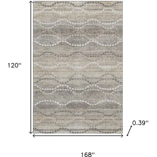 Beige And Ivory Abstract Geometric Washable Area Rug With UV Protection Photo 9