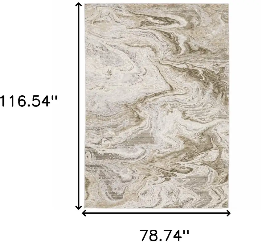 6' X 9' Beige And Ivory Abstract Power Loom Stain Resistant Area Rug Photo 3