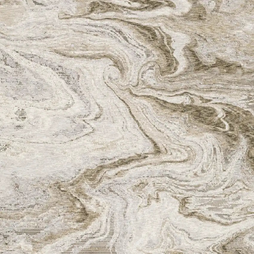 Beige And Ivory Abstract Power Loom Stain Resistant Area Rug Photo 4