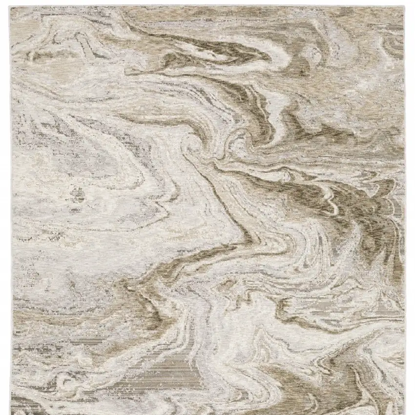 Beige And Ivory Abstract Power Loom Stain Resistant Area Rug Photo 5
